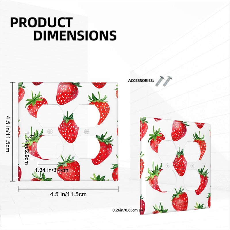 Moslion Red Strawberry 2-Gang Duplex Outlet Covers Fruit Berry Green Leaves Watercolor Light Switch Wall Plate Device Receptacle Bathroom Kitchen - Image 2